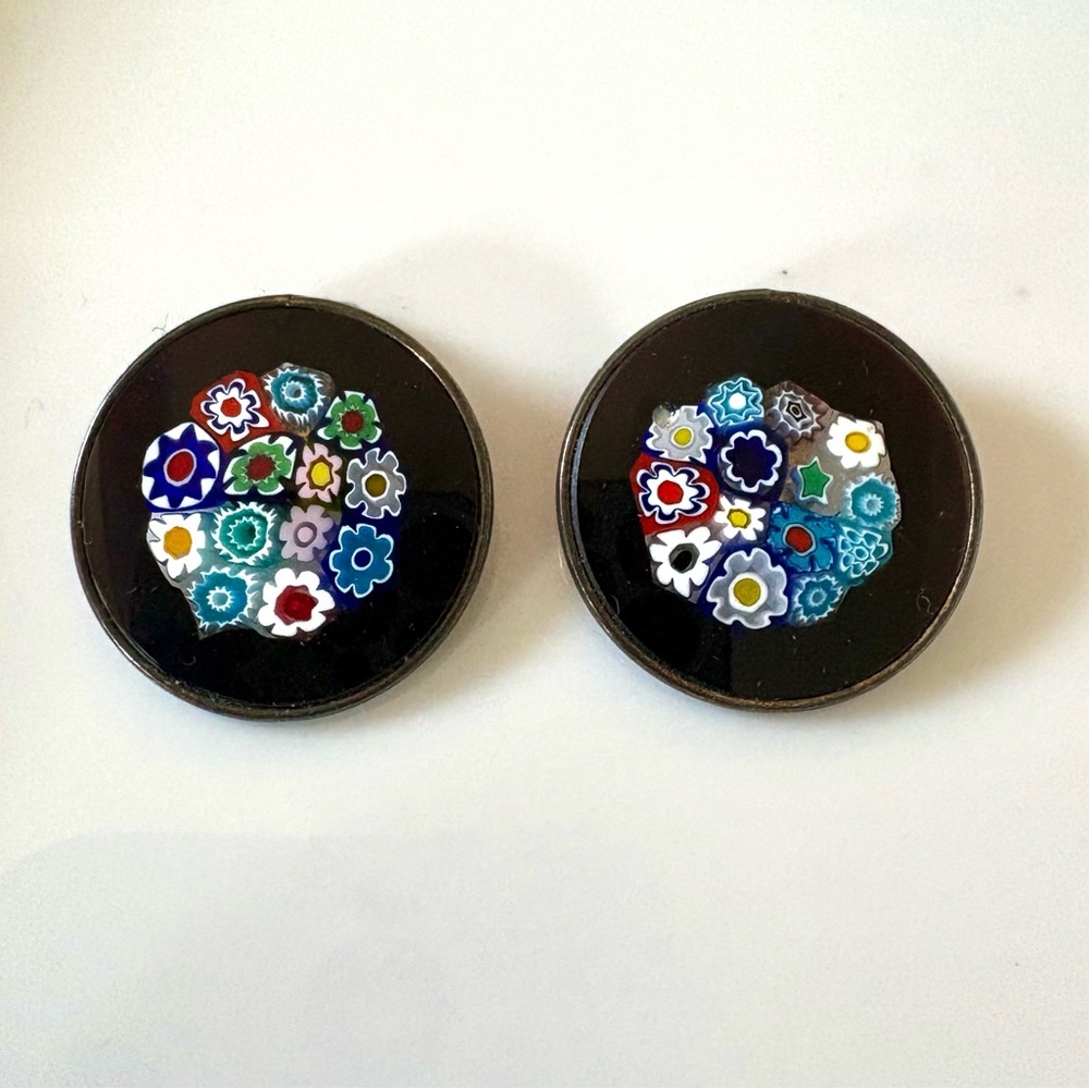 Millefiori Glass Clip Earrings Made in Italy with 14k Gold clips ( marked 585)